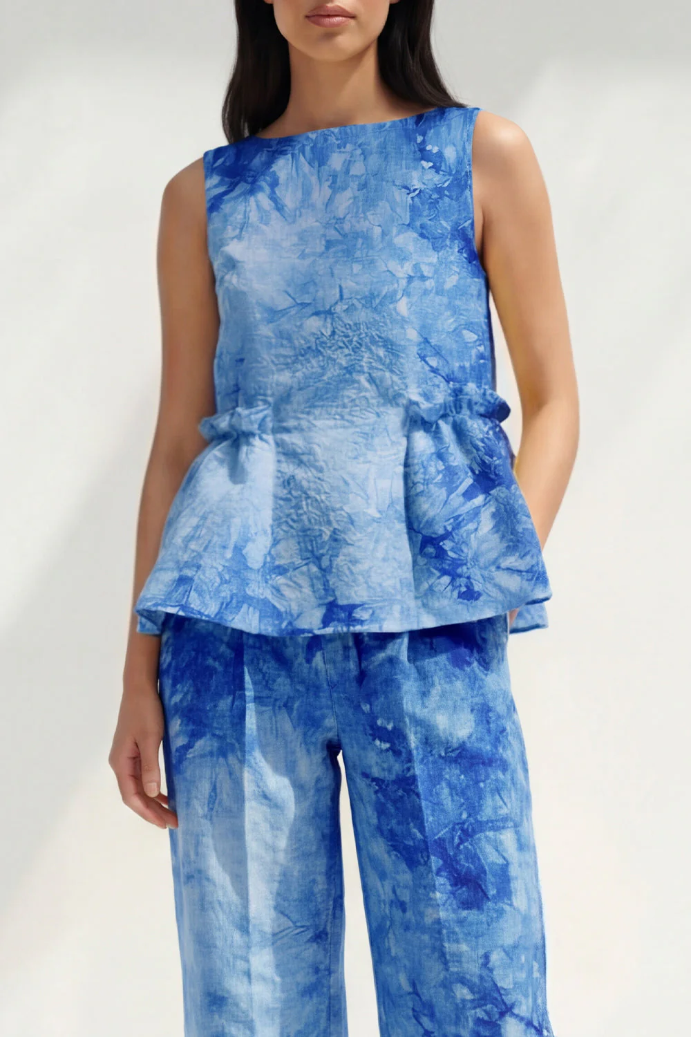Blue 2 Piece Bateau Neck Printed Business Suits with Pockets - Image 3
