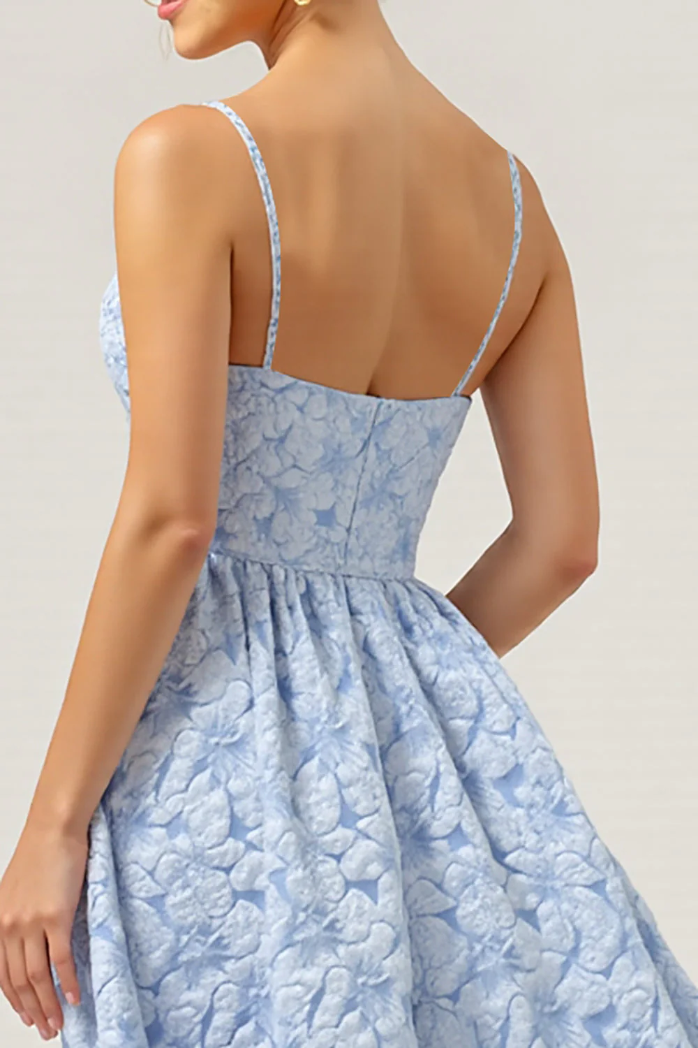 Blue A Line Floral Spaghetti Straps Long Bridesmaid Dress - Image 4