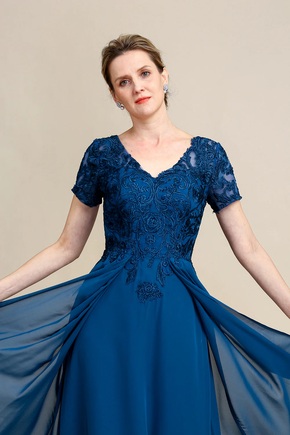 Blue A Line Mother of Bride Dress with Appliques - Image 3