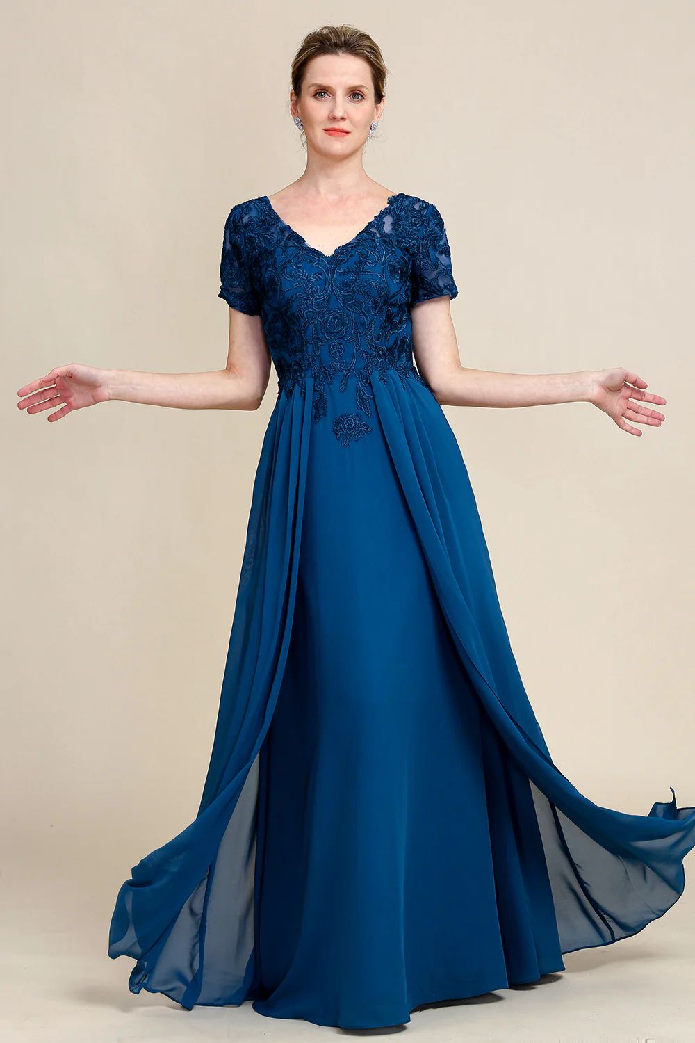 Blue A Line Mother of Bride Dress with Appliques - Image 4