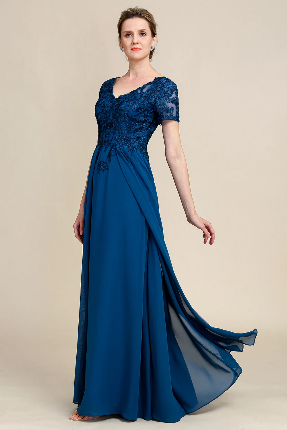 Blue A Line Mother of Bride Dress with Appliques - Image 5
