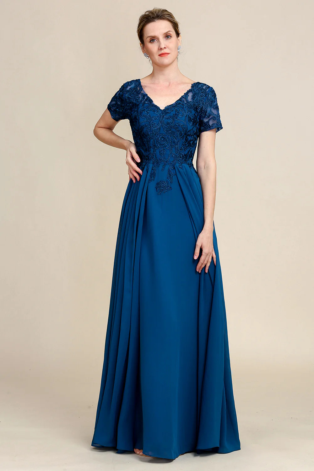 Blue A Line Mother of Bride Dress with Appliques - Image 6