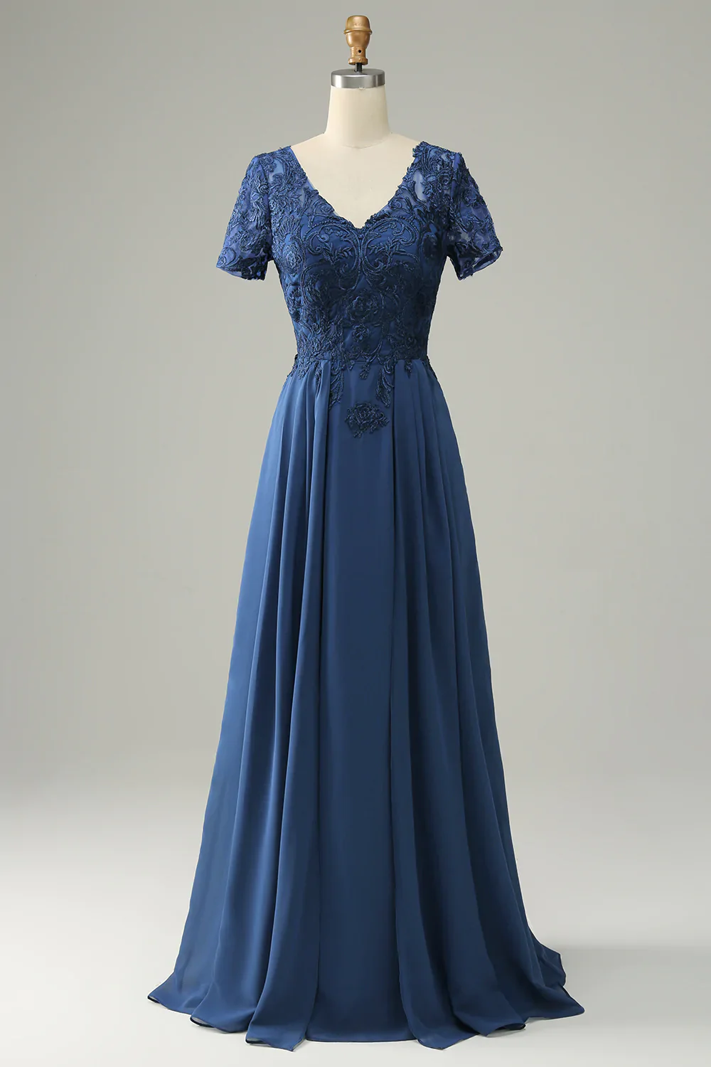 Blue A Line Mother of Bride Dress with Appliques - Image 7