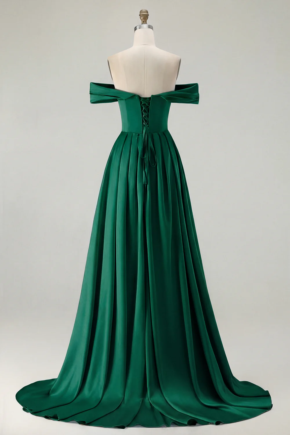 Blue A-Line Off The Shoulder Satin Long Bridesmaid Dress with Slit - Image 10