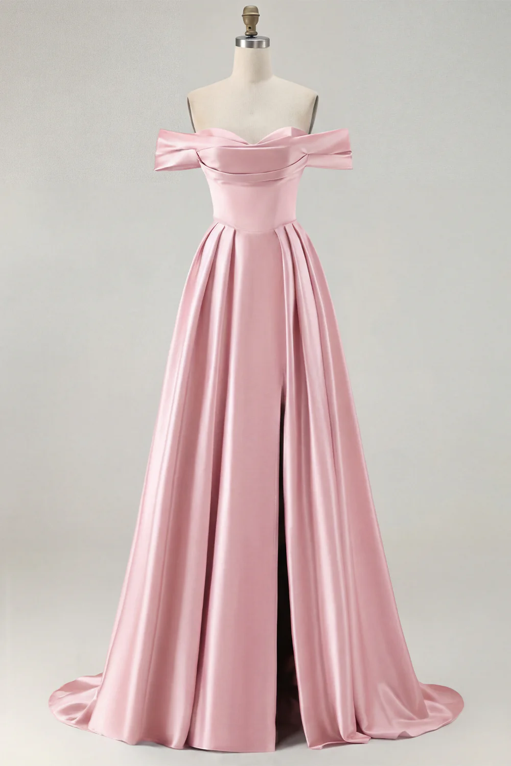 Blue A-Line Off The Shoulder Satin Long Bridesmaid Dress with Slit - Image 13