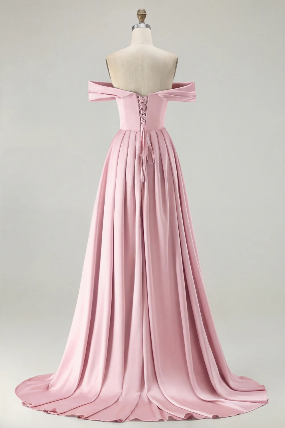 Blue A-Line Off The Shoulder Satin Long Bridesmaid Dress with Slit - Image 14