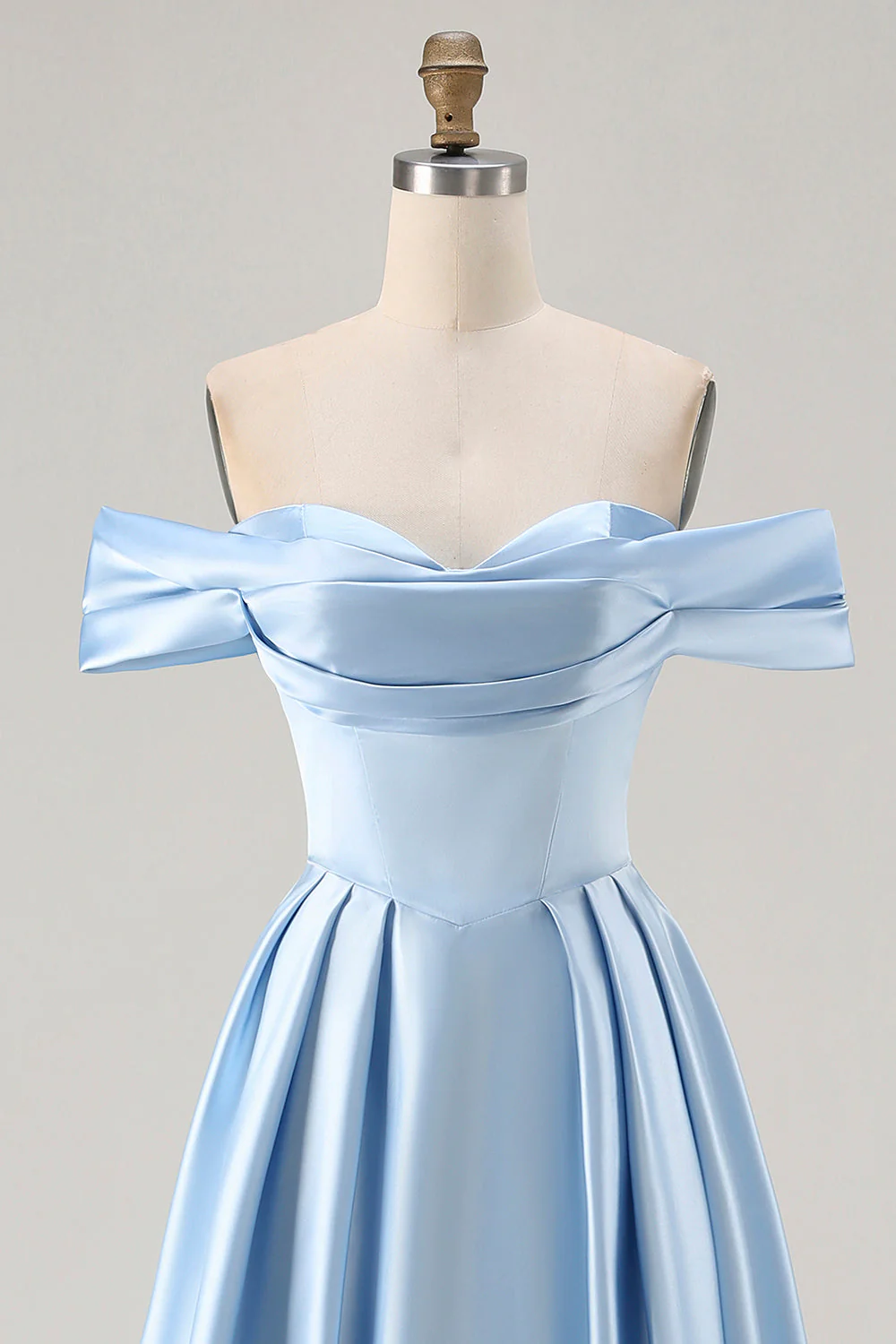 Blue A-Line Off The Shoulder Satin Long Bridesmaid Dress with Slit - Image 4