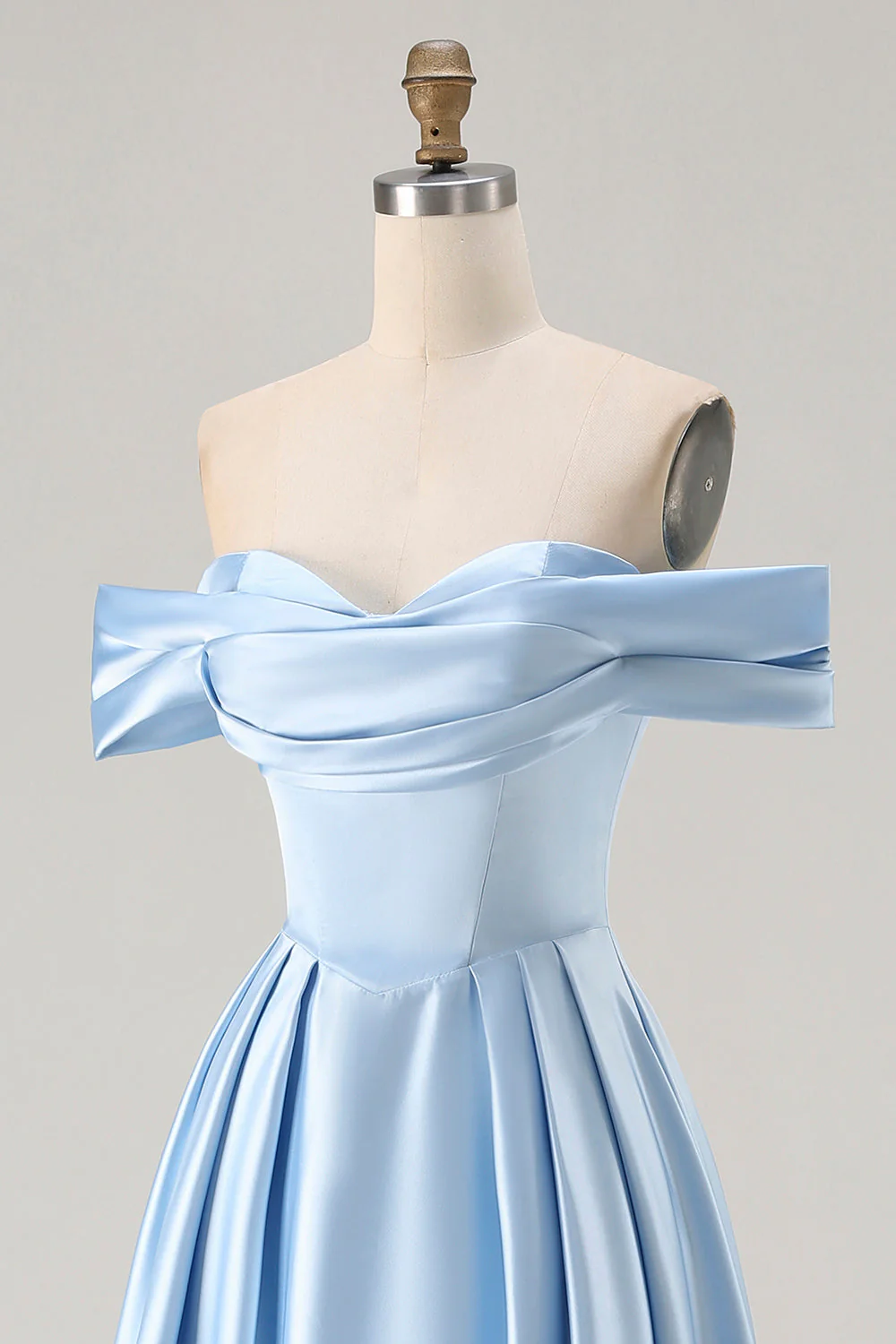 Blue A-Line Off The Shoulder Satin Long Bridesmaid Dress with Slit - Image 6