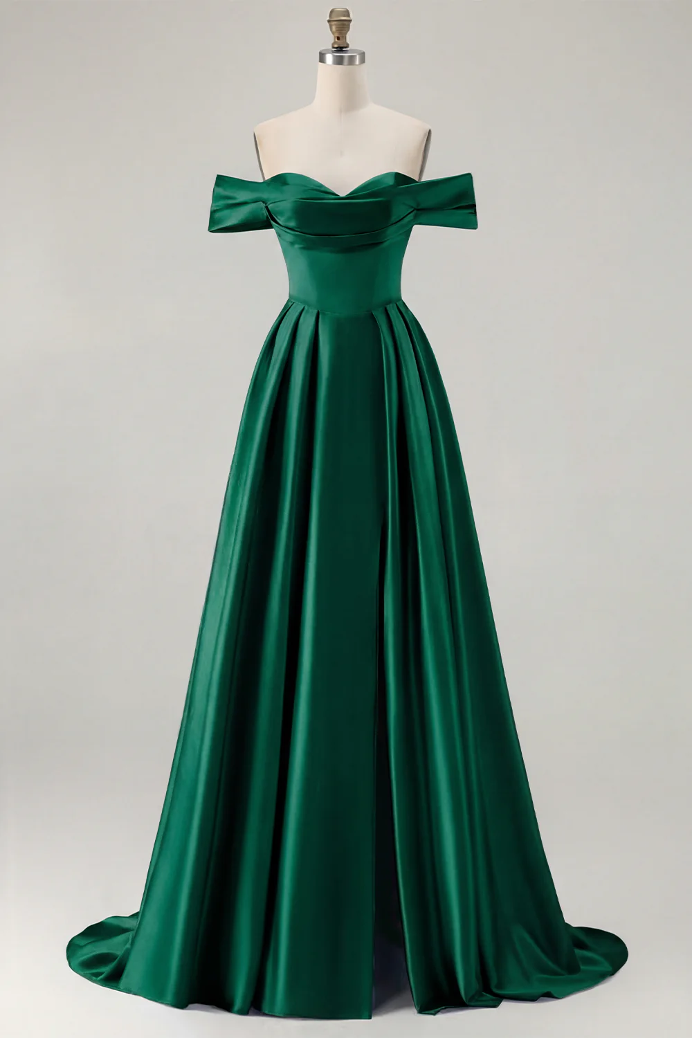 Blue A-Line Off The Shoulder Satin Long Bridesmaid Dress with Slit - Image 9