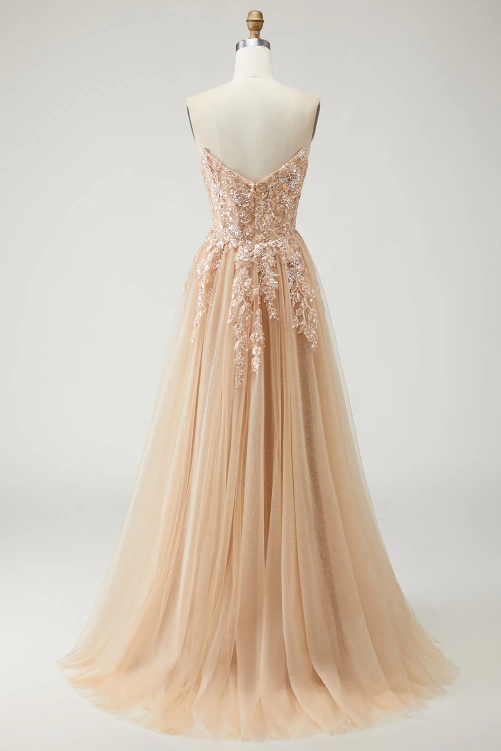 Blue A Line Strapless Convertible Corset Sequins Long Prom Dress with Removable Sleeves - Image 12