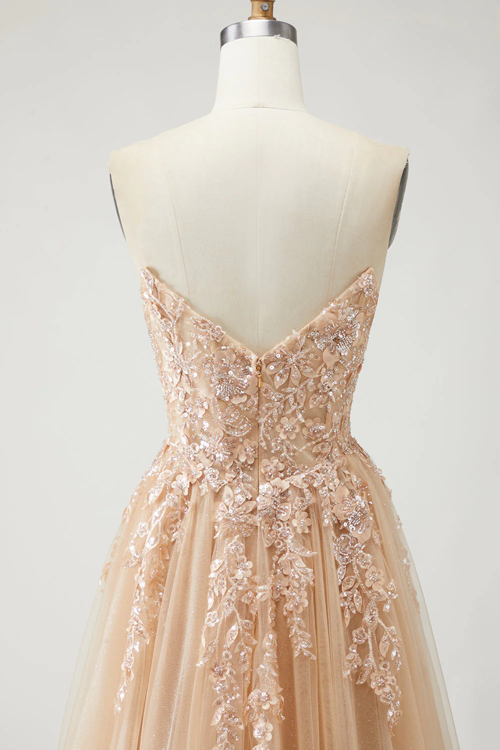 Blue A Line Strapless Convertible Corset Sequins Long Prom Dress with Removable Sleeves - Image 18