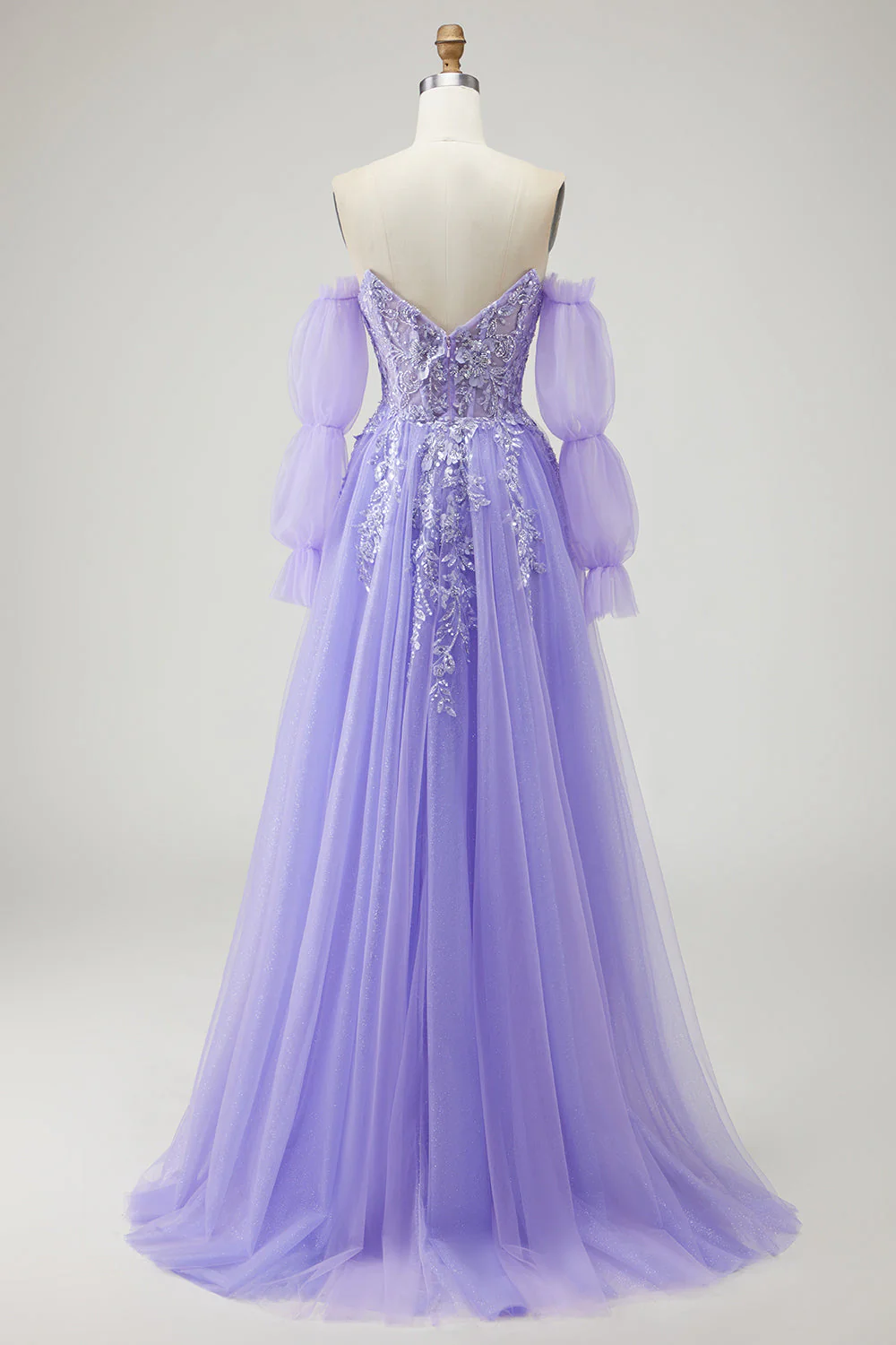 Blue A Line Strapless Convertible Corset Sequins Long Prom Dress with Removable Sleeves - Image 21