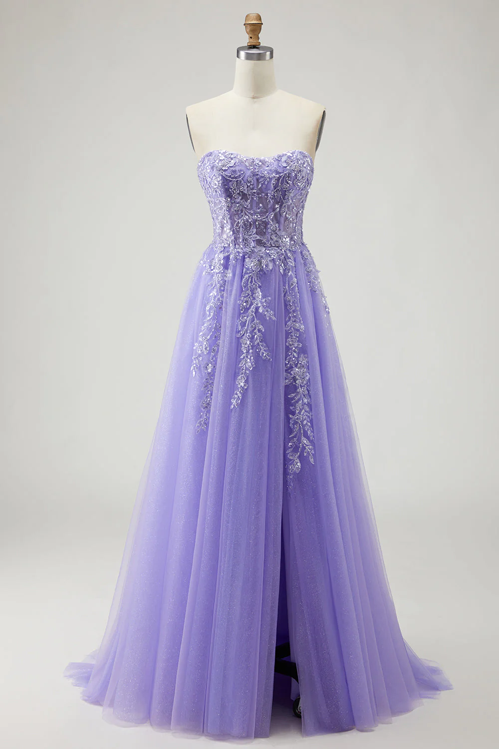 Blue A Line Strapless Convertible Corset Sequins Long Prom Dress with Removable Sleeves - Image 22