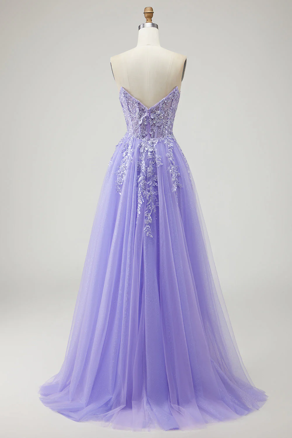 Blue A Line Strapless Convertible Corset Sequins Long Prom Dress with Removable Sleeves - Image 24