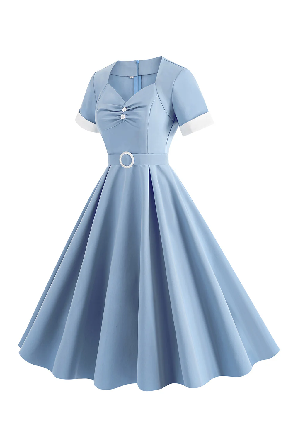 Blue A Line Vintage 1950s Dress with Belt - Image 3