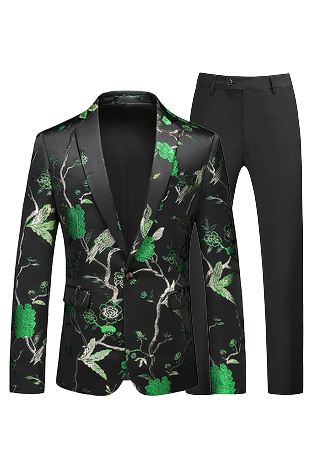 Blue and Black Notched Lapel Jacquard 2 Piece Men's Prom Suits - Image 10