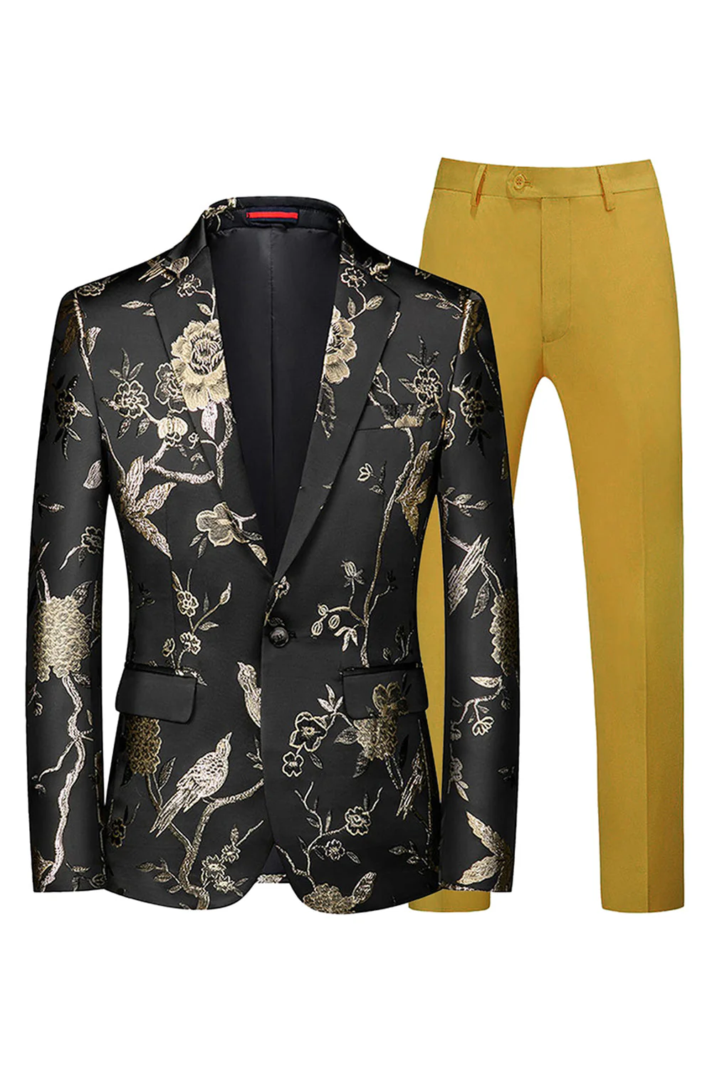 Blue and Black Notched Lapel Jacquard 2 Piece Men's Prom Suits - Image 12