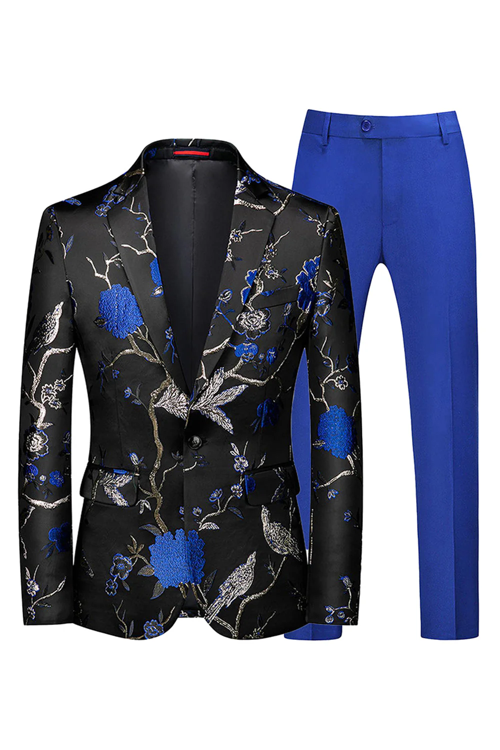 Blue and Black Notched Lapel Jacquard 2 Piece Men's Prom Suits - Image 13