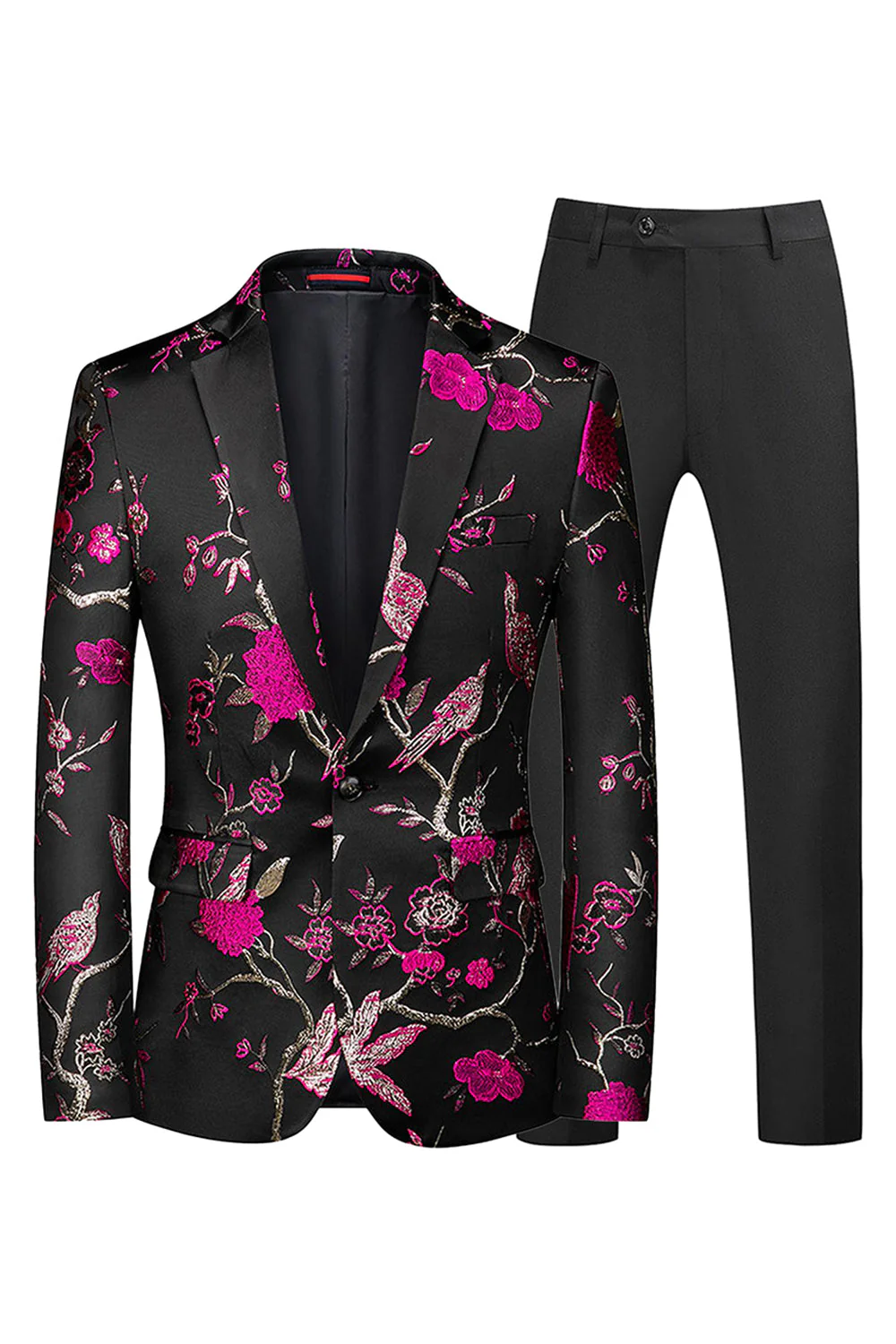 Blue and Black Notched Lapel Jacquard 2 Piece Men's Prom Suits - Image 14