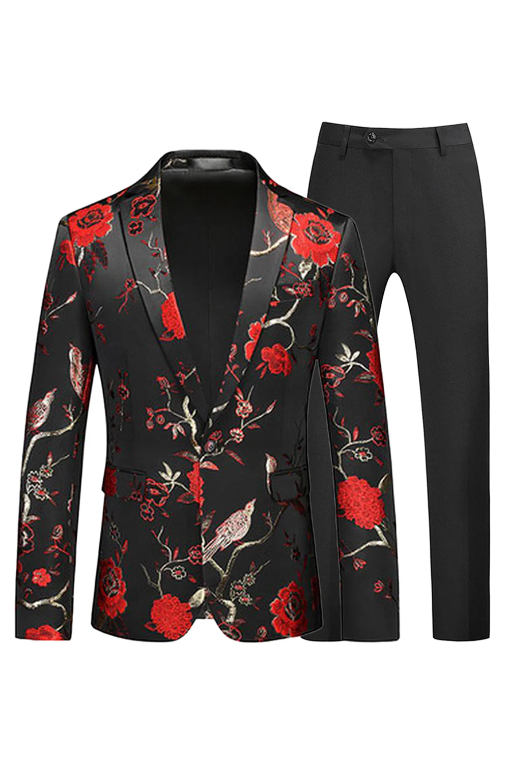 Blue and Black Notched Lapel Jacquard 2 Piece Men's Prom Suits - Image 15
