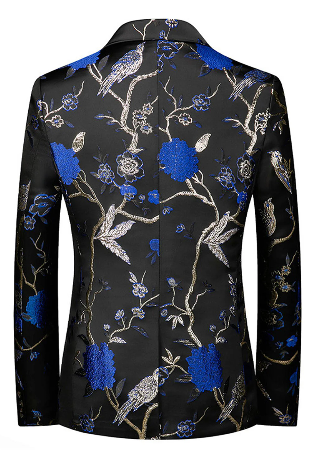 Blue and Black Notched Lapel Jacquard 2 Piece Men's Prom Suits - Image 3