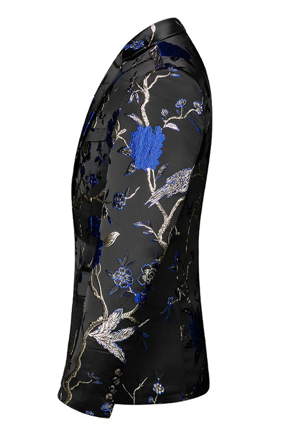 Blue and Black Notched Lapel Jacquard 2 Piece Men's Prom Suits - Image 4