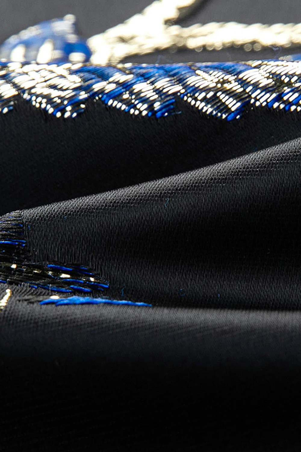 Blue and Black Notched Lapel Jacquard 2 Piece Men's Prom Suits - Image 6