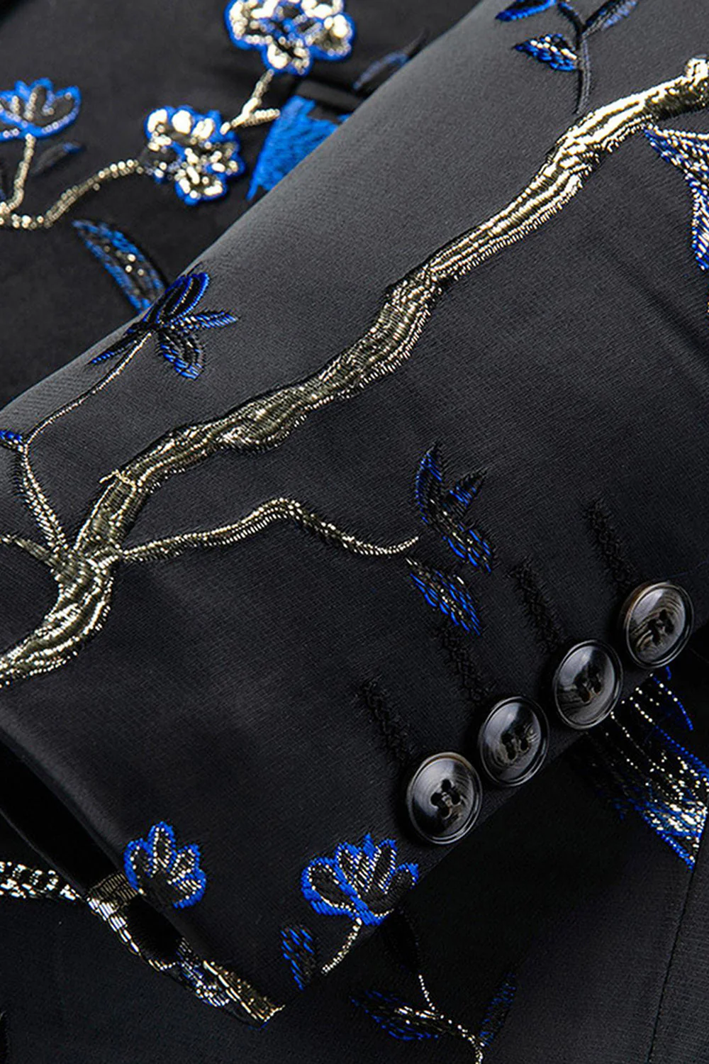 Blue and Black Notched Lapel Jacquard 2 Piece Men's Prom Suits - Image 7