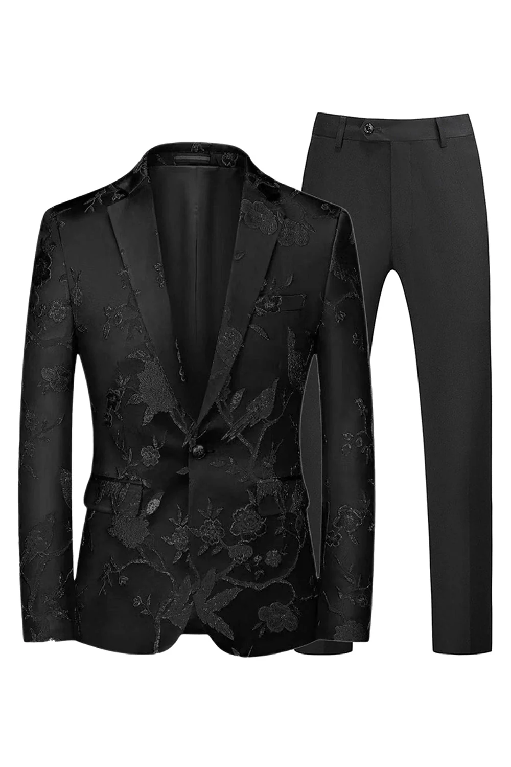Blue and Black Notched Lapel Jacquard 2 Piece Men's Prom Suits - Image 8