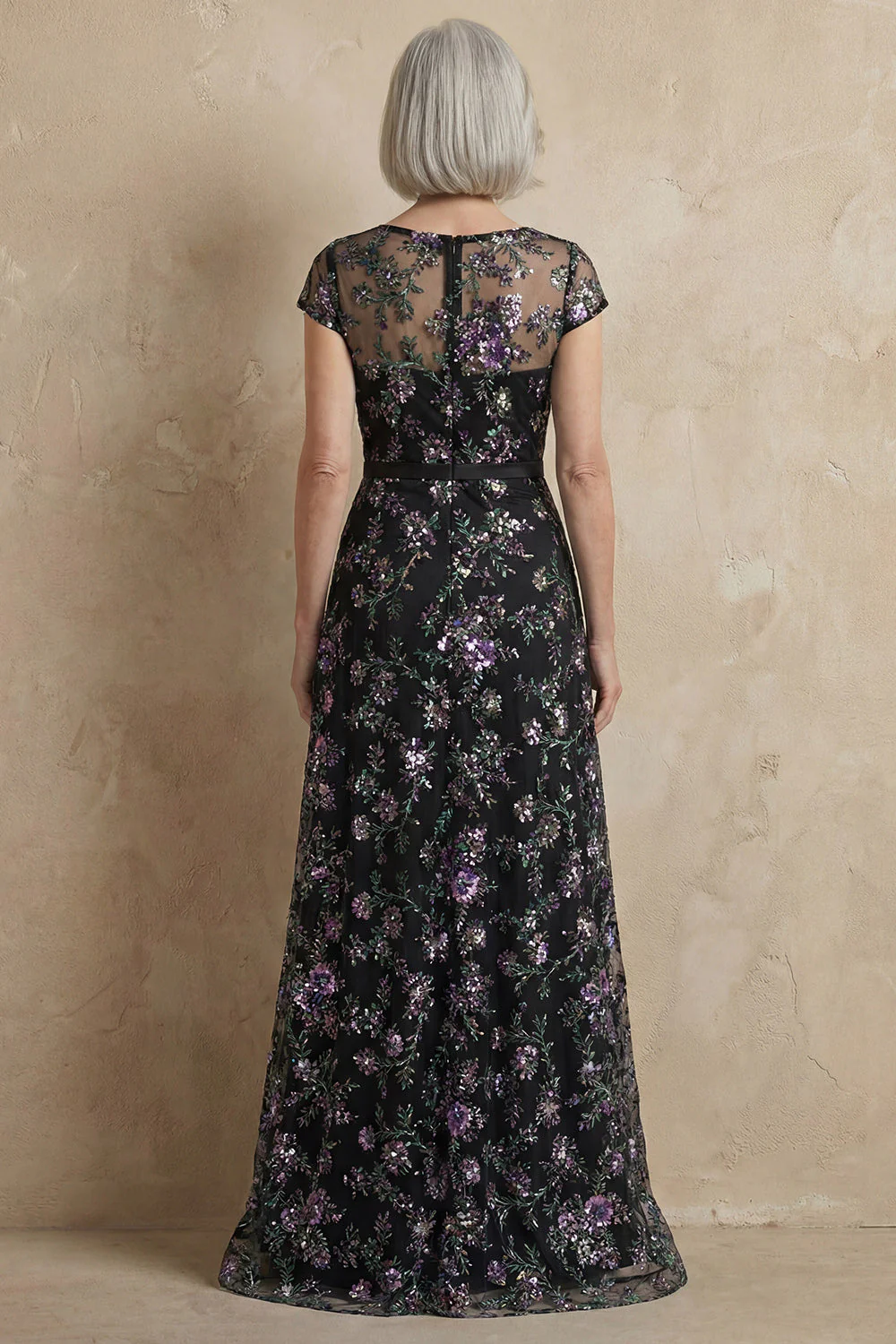 Blue Embroidered A-Line Cap Sleeves Long Mother of the Bride Dress - Image 7