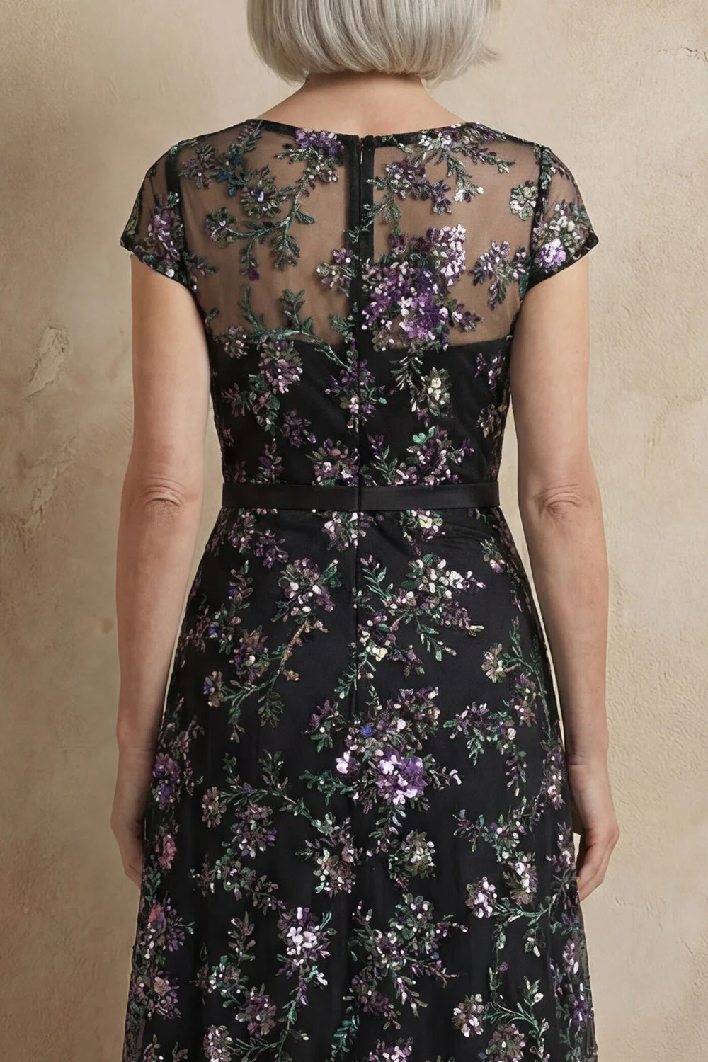 Blue Embroidered A-Line Cap Sleeves Long Mother of the Bride Dress - Image 9
