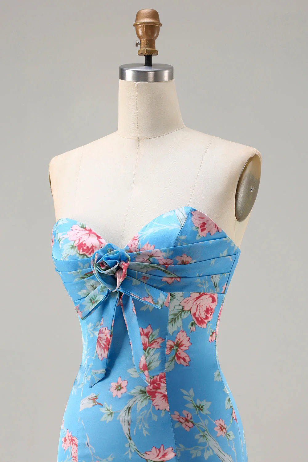 Blue Floral Mermaid Sweetheart Ruffled Long Prom Dress with Slit - Image 6