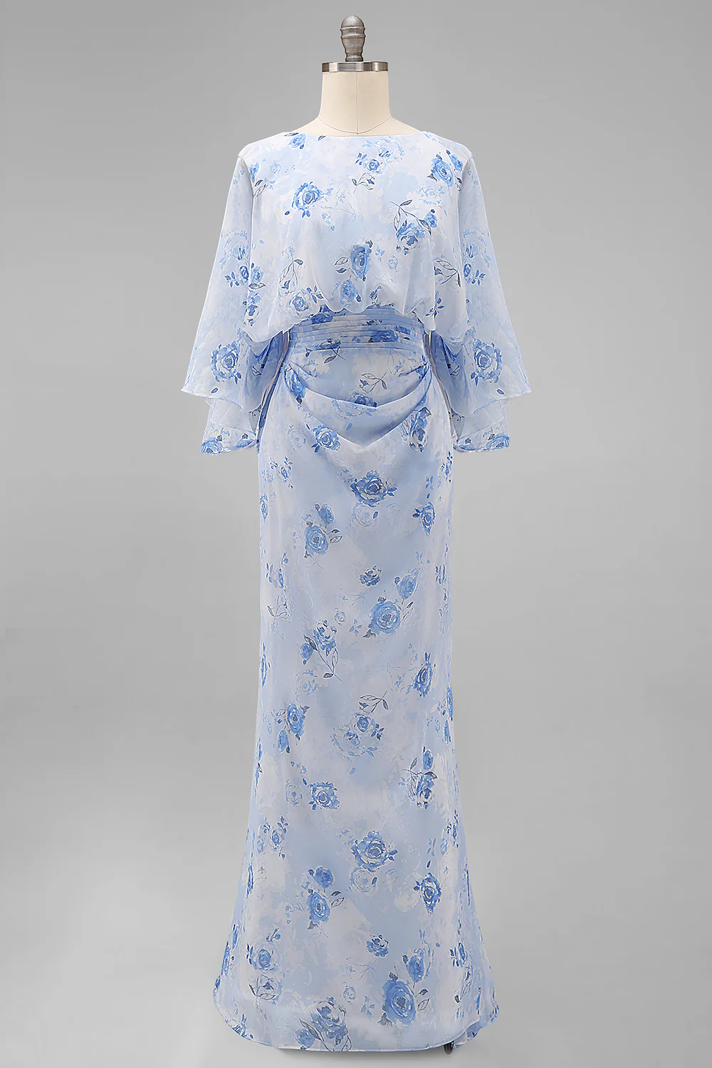 Dusty Rose Floral Open Back Mother of the Bride Dress with Flared Sleeves - Image 7