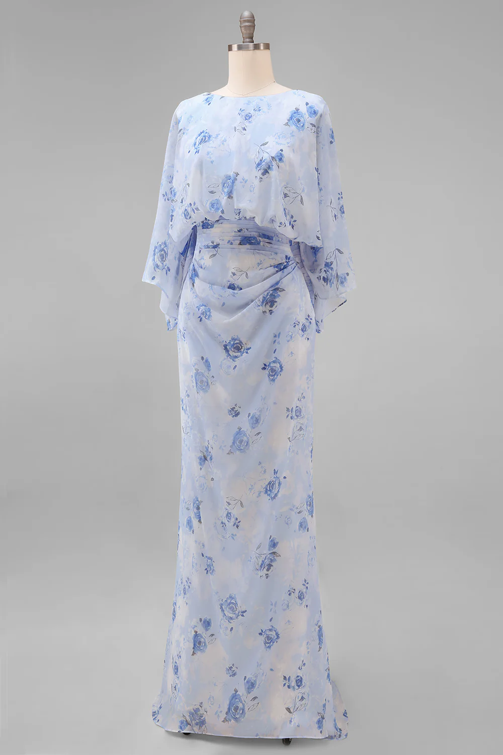 Dusty Rose Floral Open Back Mother of the Bride Dress with Flared Sleeves - Image 9