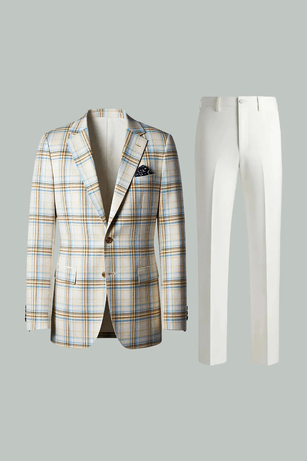 Blue Green Grid Notched Lapel 2 Piece Men's Prom Suits - Image 10