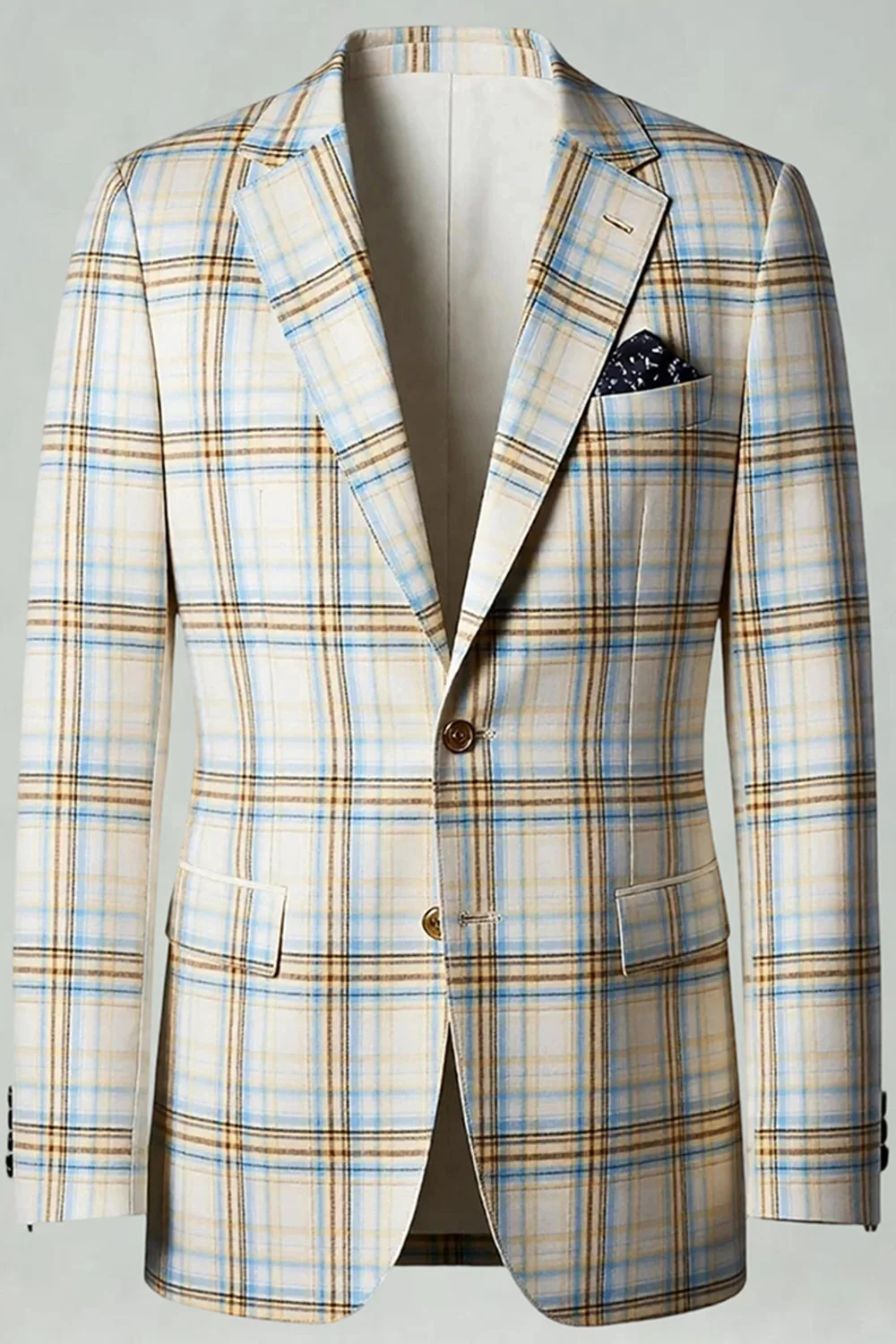 Blue Green Grid Notched Lapel 2 Piece Men's Prom Suits - Image 11