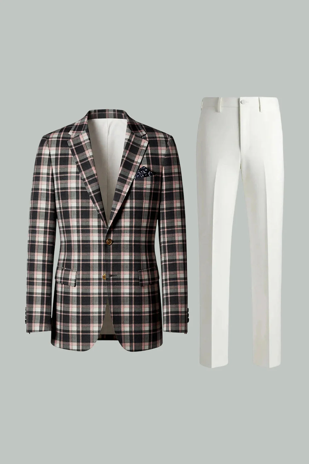 Blue Green Grid Notched Lapel 2 Piece Men's Prom Suits - Image 18