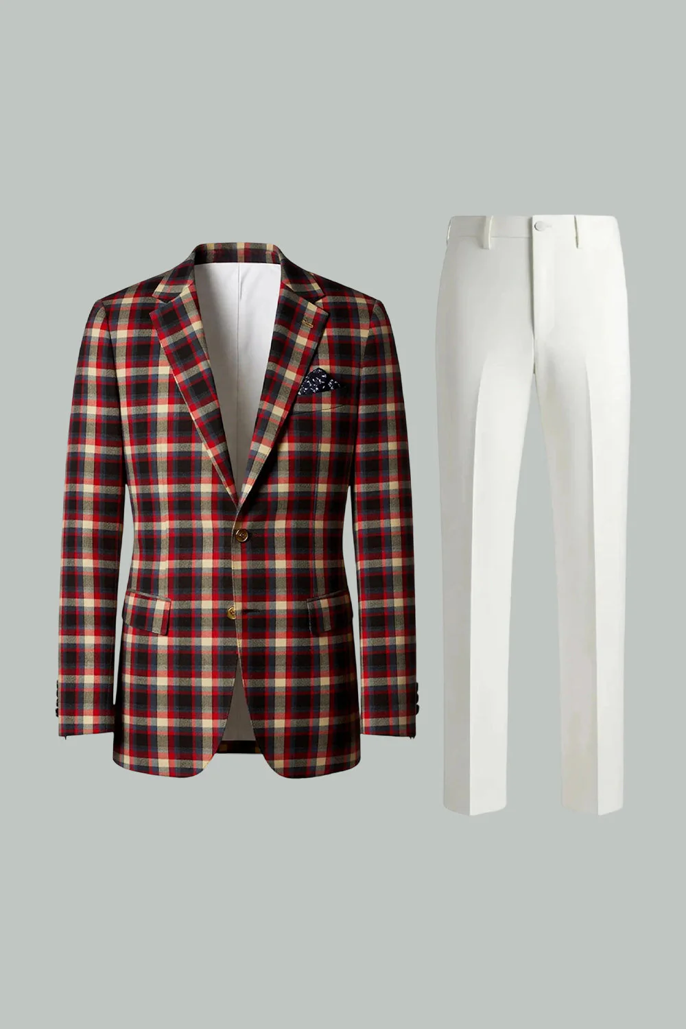Blue Green Grid Notched Lapel 2 Piece Men's Prom Suits - Image 26