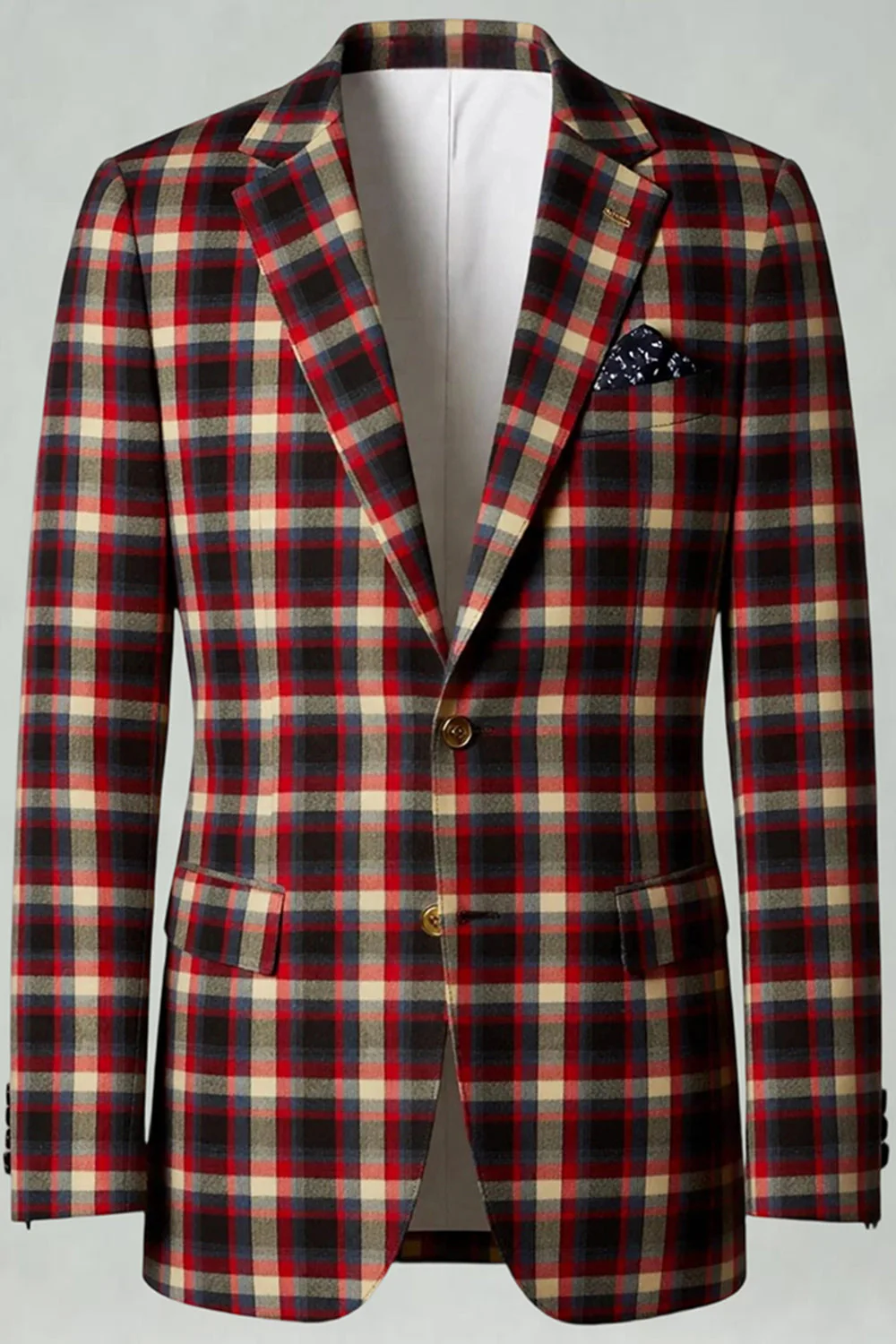 Blue Green Grid Notched Lapel 2 Piece Men's Prom Suits - Image 27