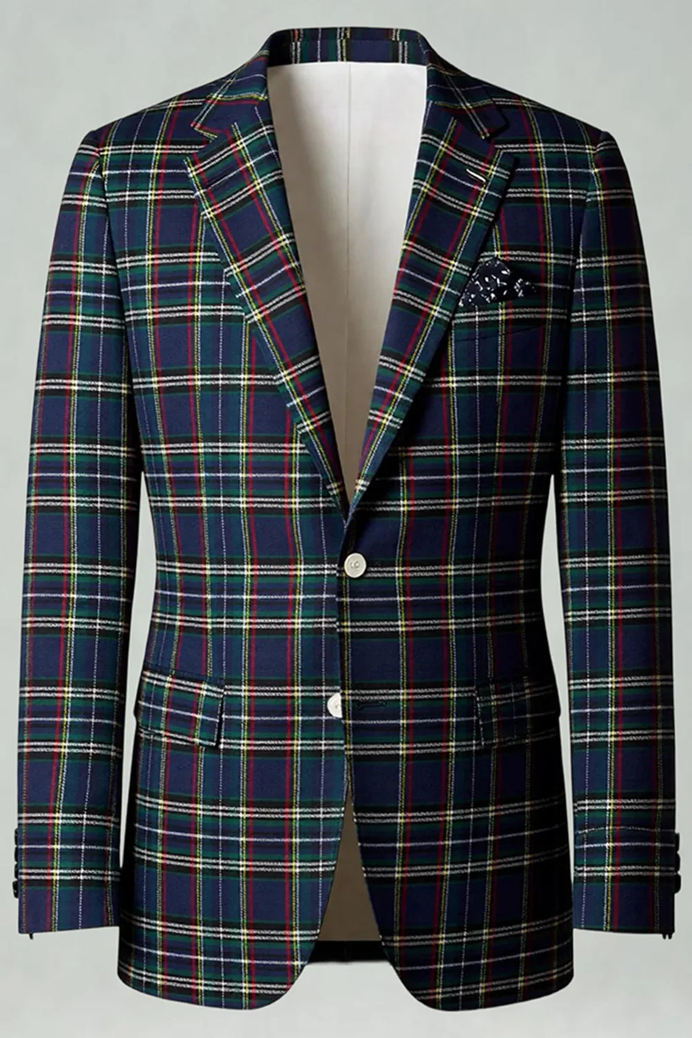 Blue Green Grid Notched Lapel 2 Piece Men's Prom Suits - Image 3