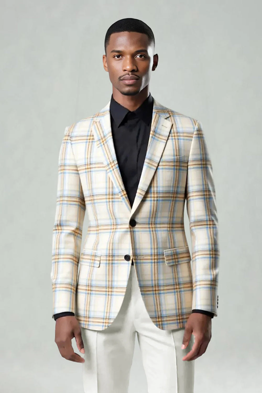 Blue Green Grid Notched Lapel 2 Piece Men's Prom Suits - Image 9