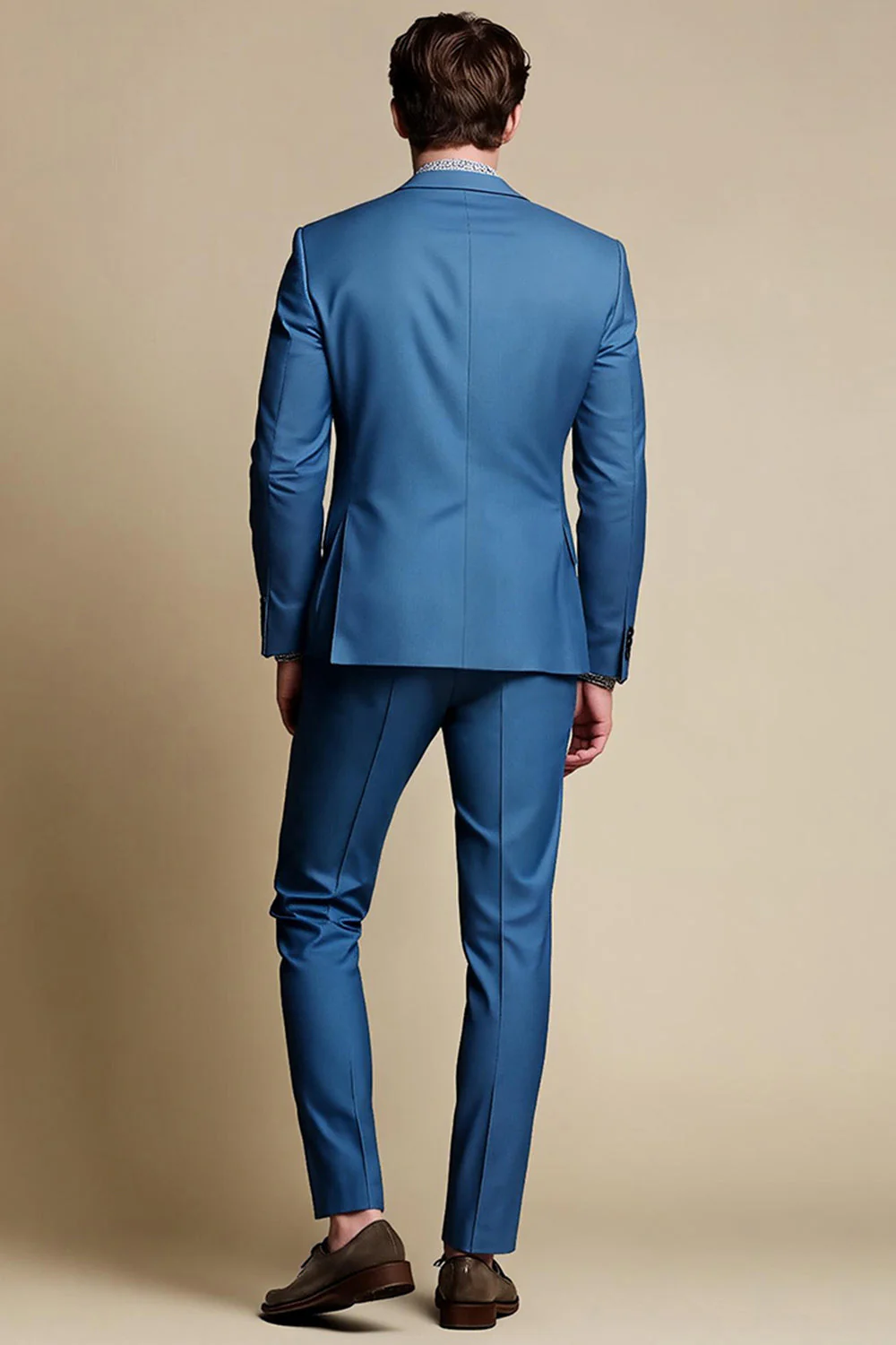 Blue Grey Notched Lapel Single Breasted Men Blazer - Image 3