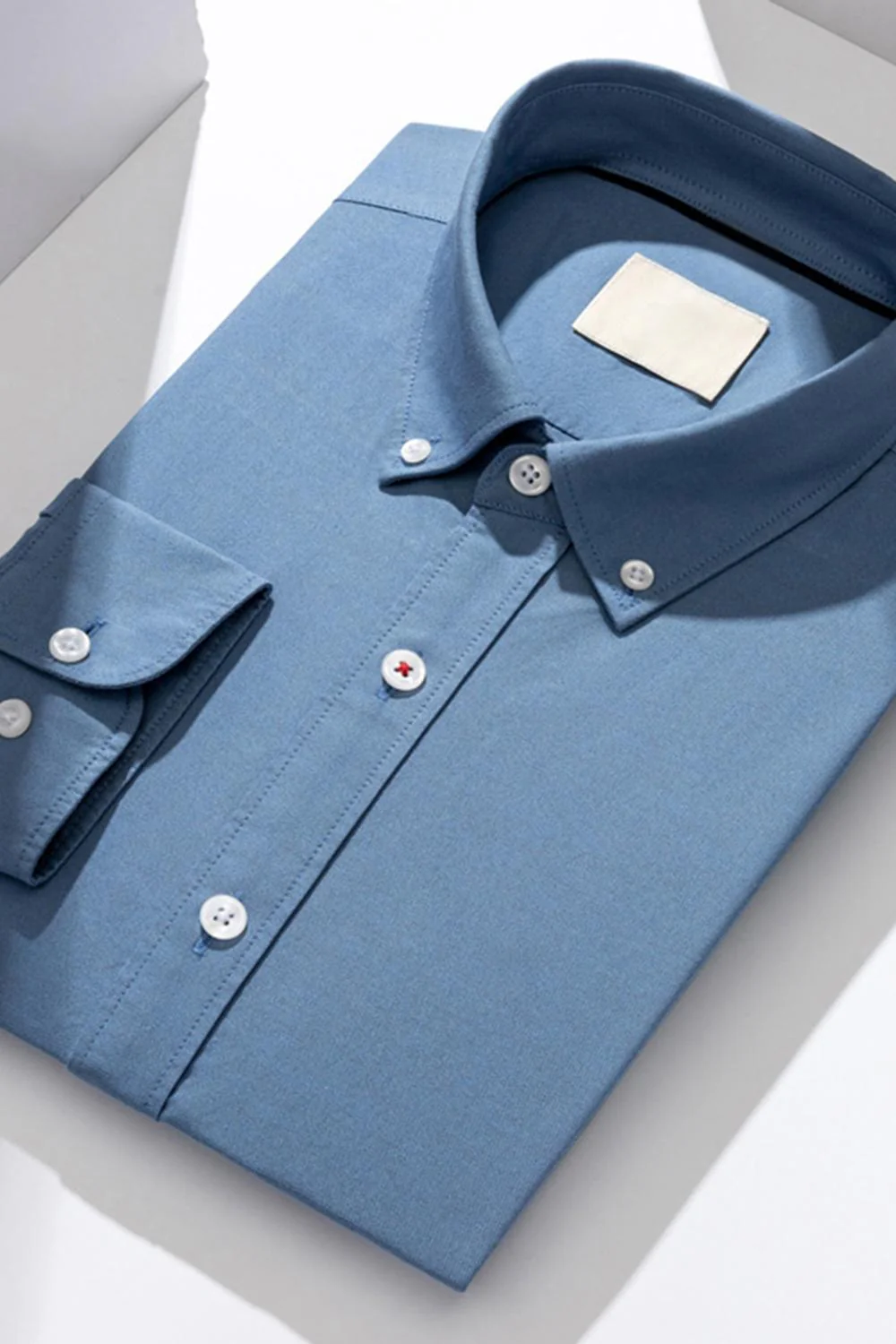Blue Grey Slim Fit Long Sleeves Solid Men's Suits Shirt - Image 3