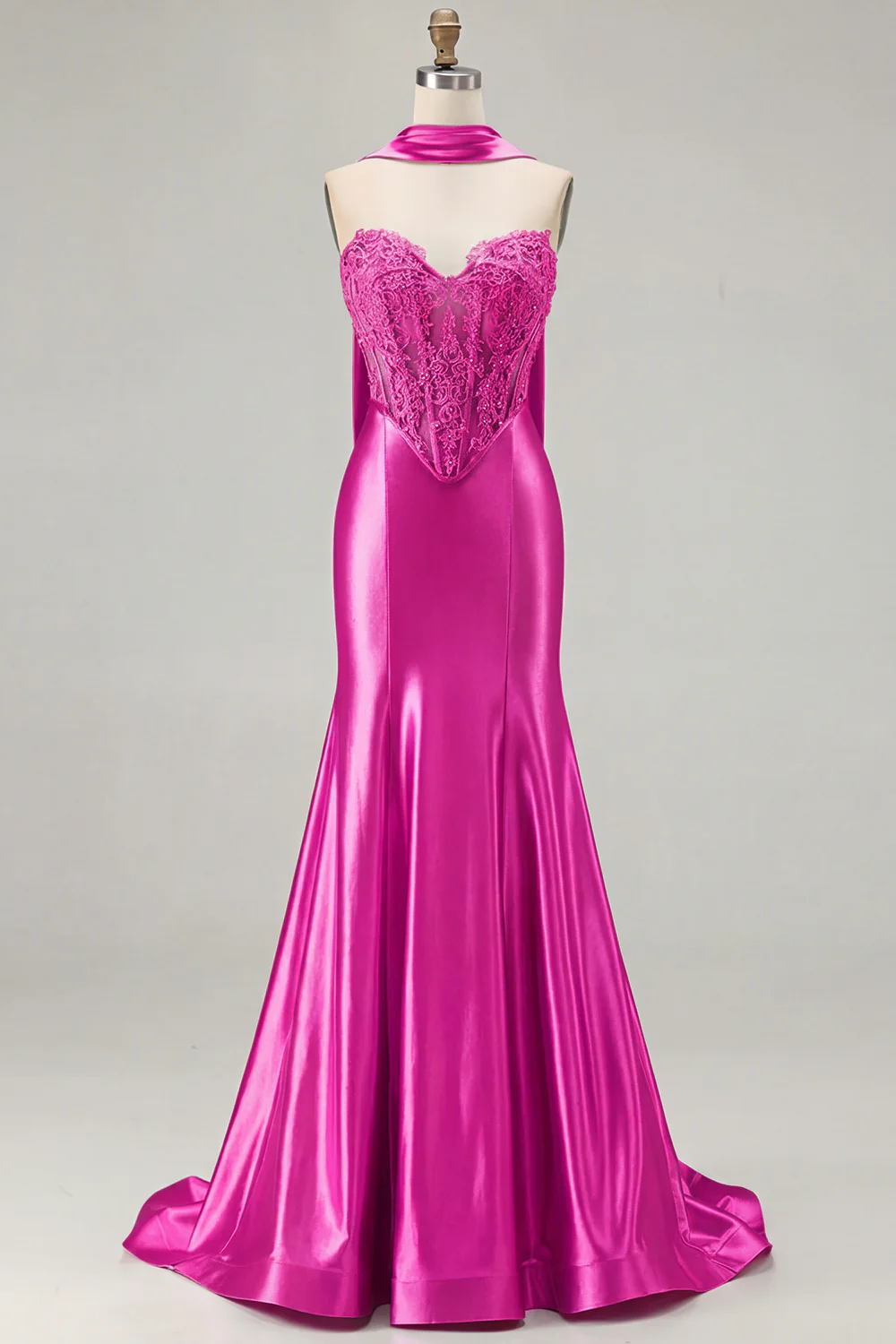 Blue Mermaid Corset Sweetheart Convertible Long Satin Prom Dress with Streamer - Image 11