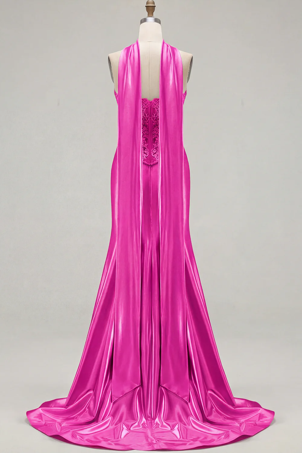Blue Mermaid Corset Sweetheart Convertible Long Satin Prom Dress with Streamer - Image 12