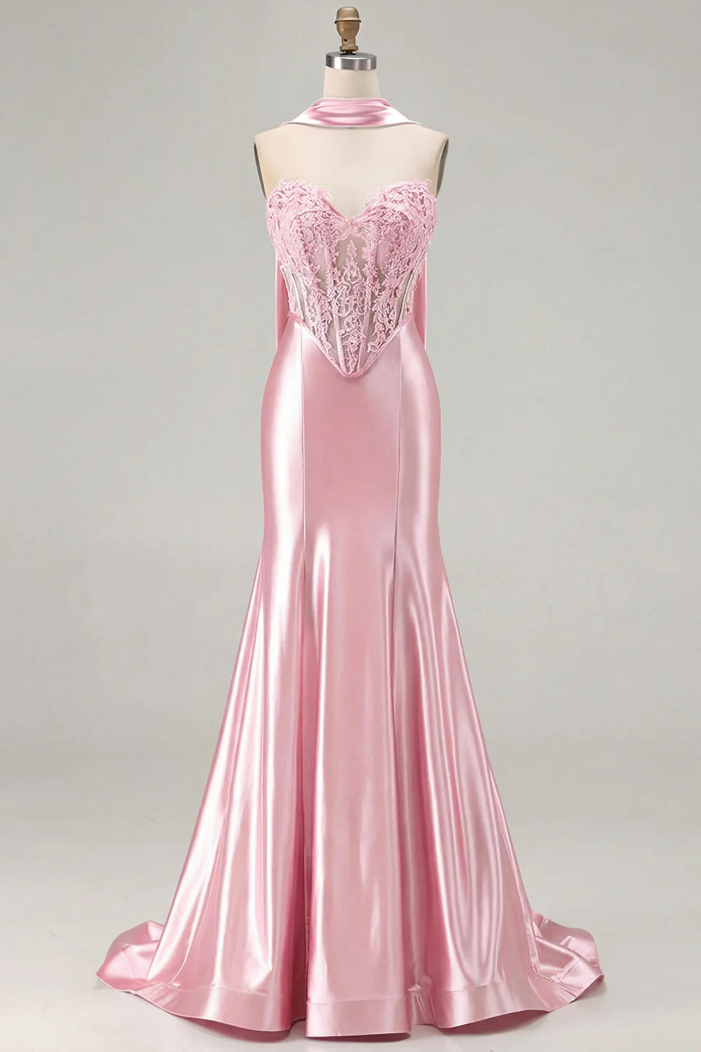 Blue Mermaid Corset Sweetheart Convertible Long Satin Prom Dress with Streamer - Image 22