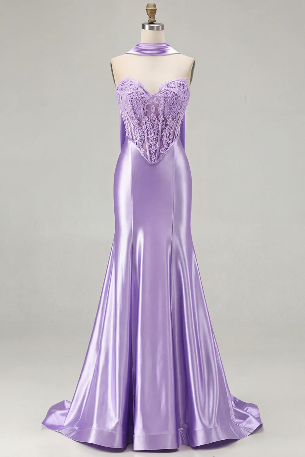 Blue Mermaid Corset Sweetheart Convertible Long Satin Prom Dress with Streamer - Image 23