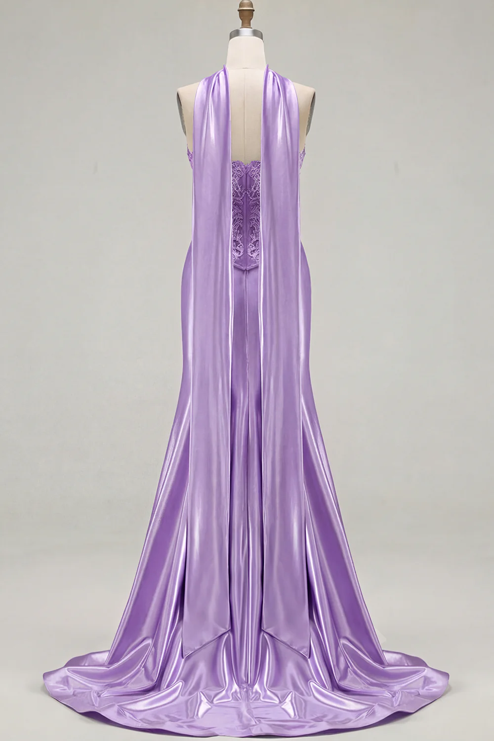 Blue Mermaid Corset Sweetheart Convertible Long Satin Prom Dress with Streamer - Image 24