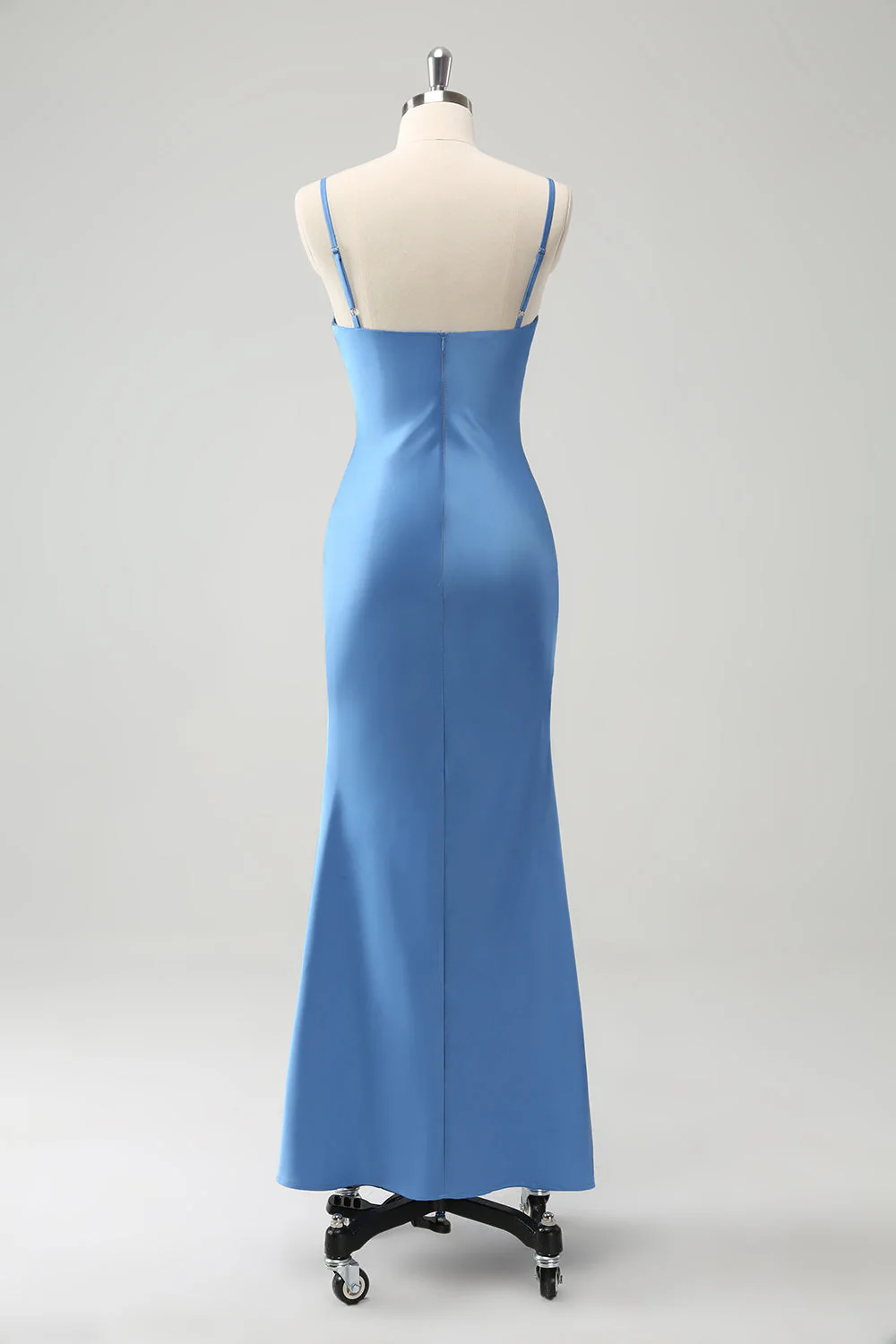 Blue Mermaid Spaghetti Straps Long Bridesmaid Dress with Bowknot - Image 4