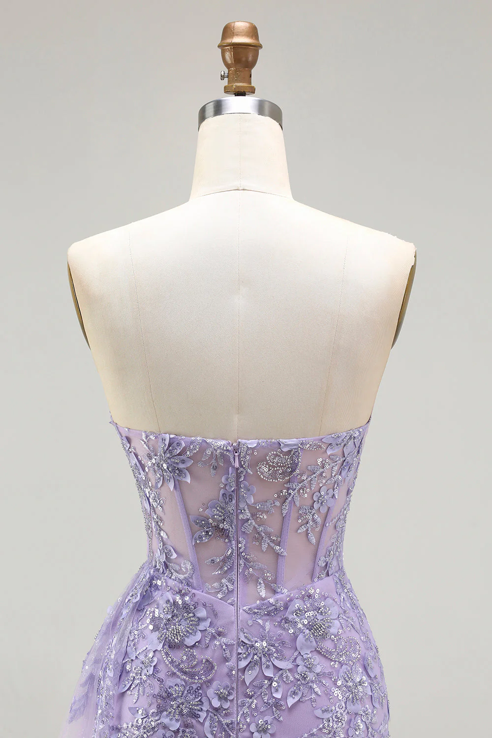 Blue Mermaid Sweetheart Corset Beaded Sequin Long Prom Dress with Slit - Image 13